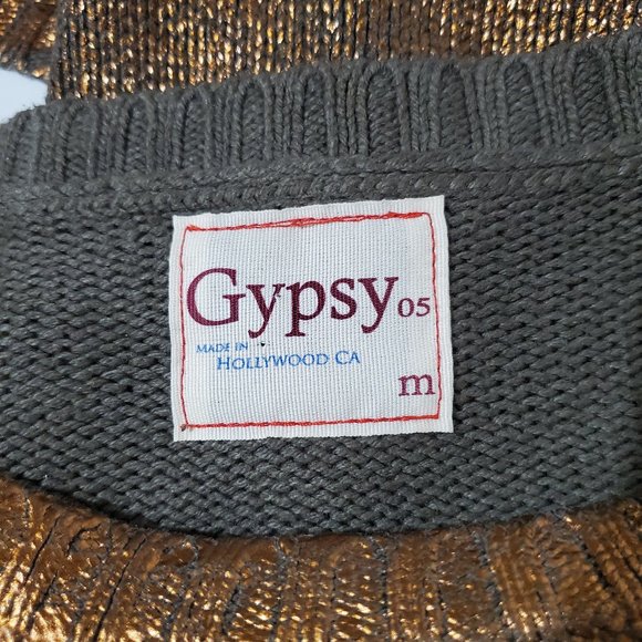 Gypsy 05 Copper Metallic Knit Fitted Long Sleeve Sweater Dress Women's Size M - Picture 7 of 9